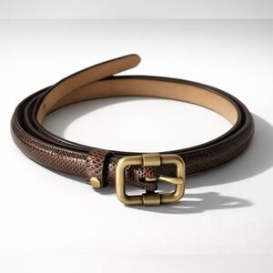 The Worth Collection Karung Snakeskin Belt, thin, brown, gold, S, like new